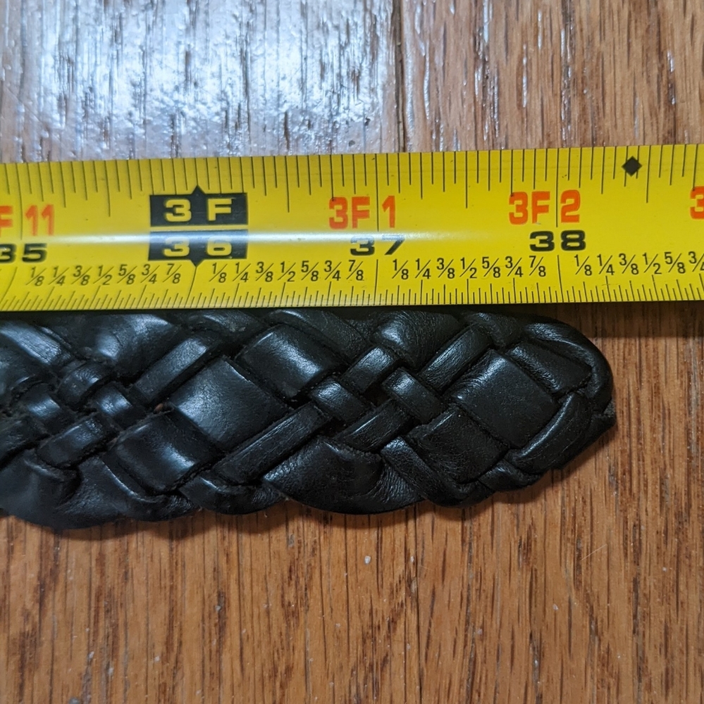 Black Woven Leather Sz 32 1" Braided Belt 2" Leather Buckle Western 38" Long - Picture 4 of 8